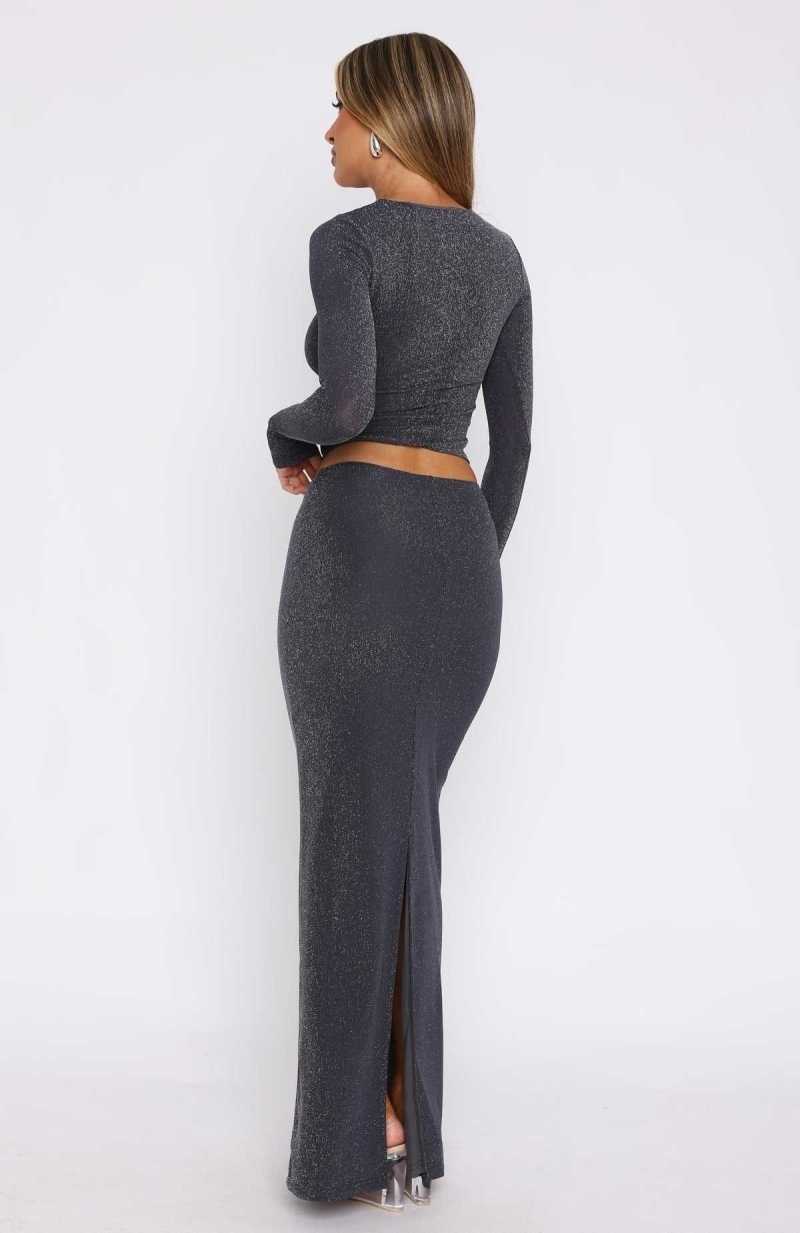 White Fox Lock Me Up Maxi Skirt Charcoal | JGPZHA-845