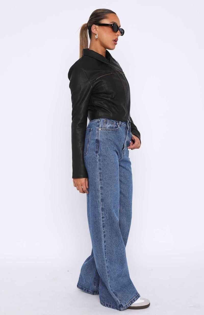 White Fox Lola High Rise Wide Leg Jeans True Blue | YKJBEX-598