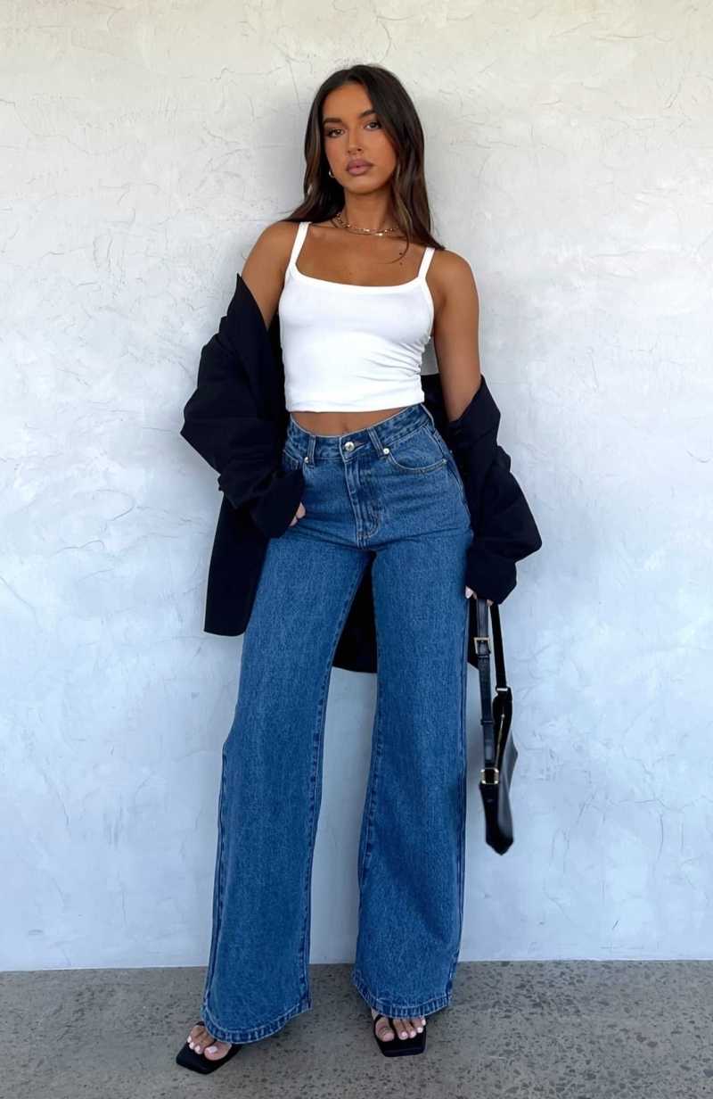 White Fox Lola High Rise Wide Leg Jeans True Blue | YKJBEX-598