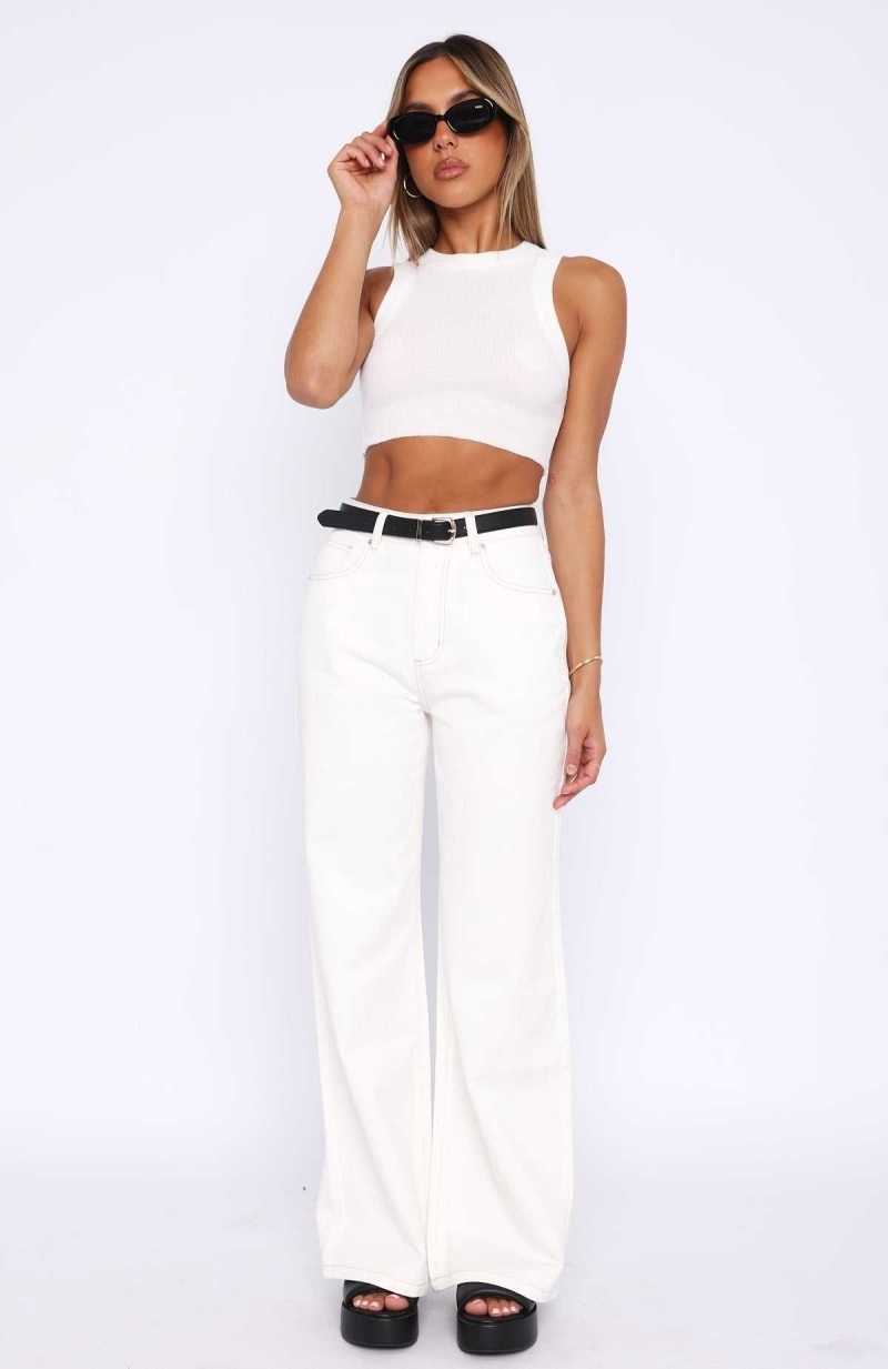 White Fox Lola High Rise Wide Leg Jeans Cream | XSQZEA-129