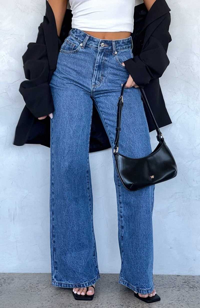 White Fox Lola High Rise Wide Leg Jeans True Blue | BQPAXC-207