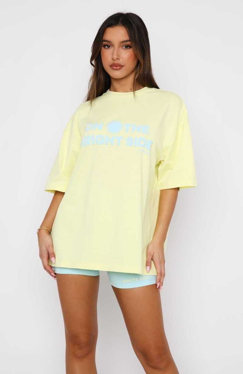 White Fox Look On The Bright Side Oversized Tee Lemon | IPKGHY-309