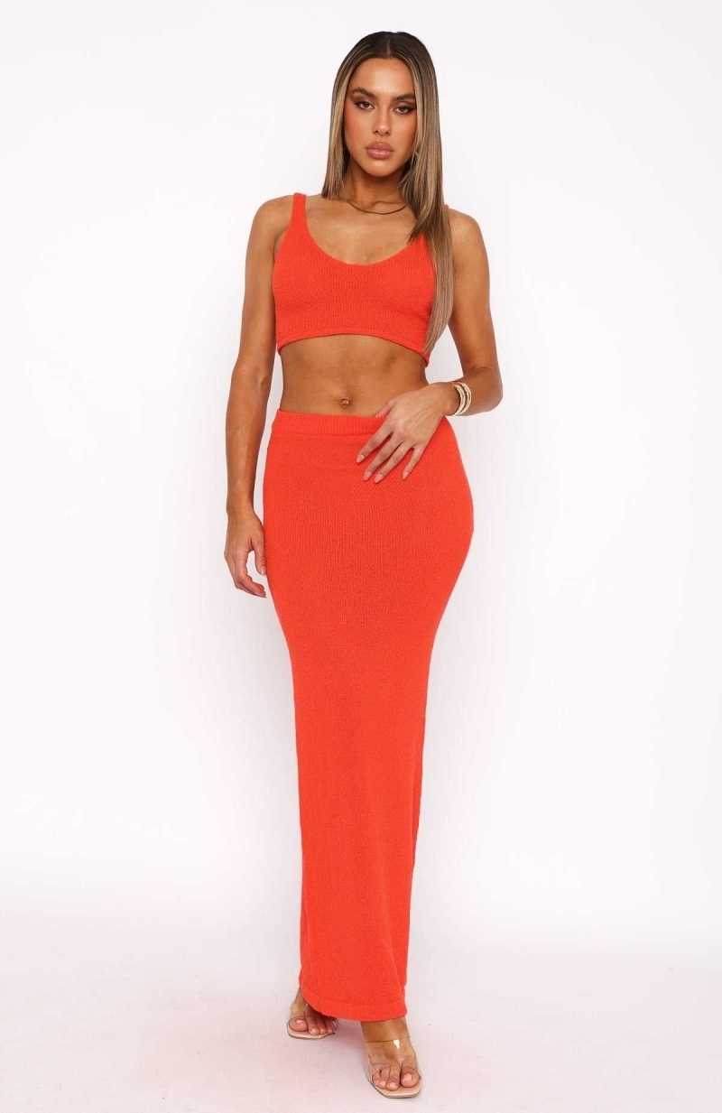 White Fox Looking Luxe Maxi Skirt Fiery Red | JACXWE-952