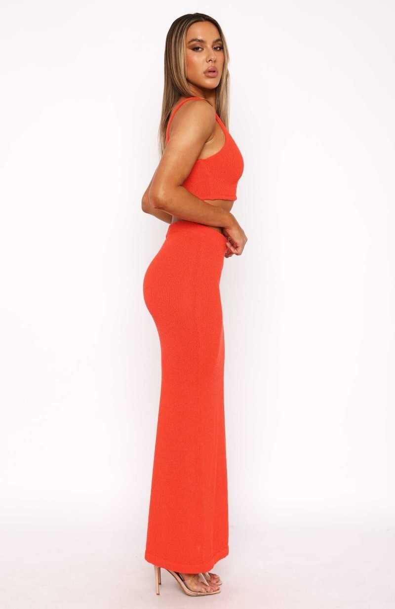 White Fox Looking Luxe Maxi Skirt Fiery Red | JACXWE-952