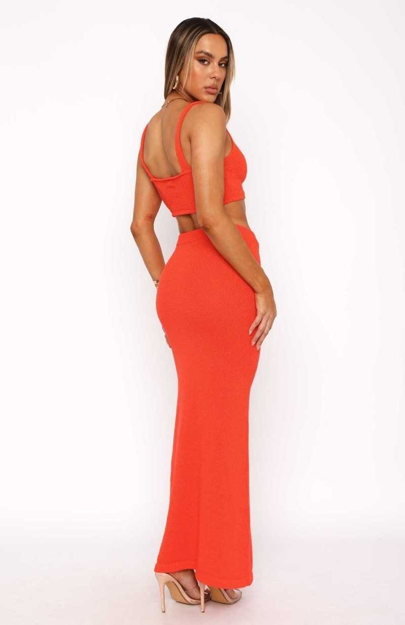 White Fox Looking Luxe Maxi Skirt Fiery Red | JACXWE-952