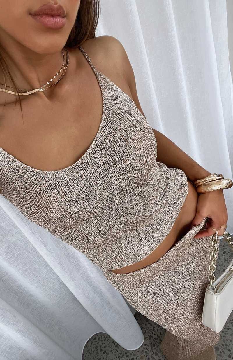 White Fox Love Galore Sequin Knit Top Champagne | SBHJCM-310