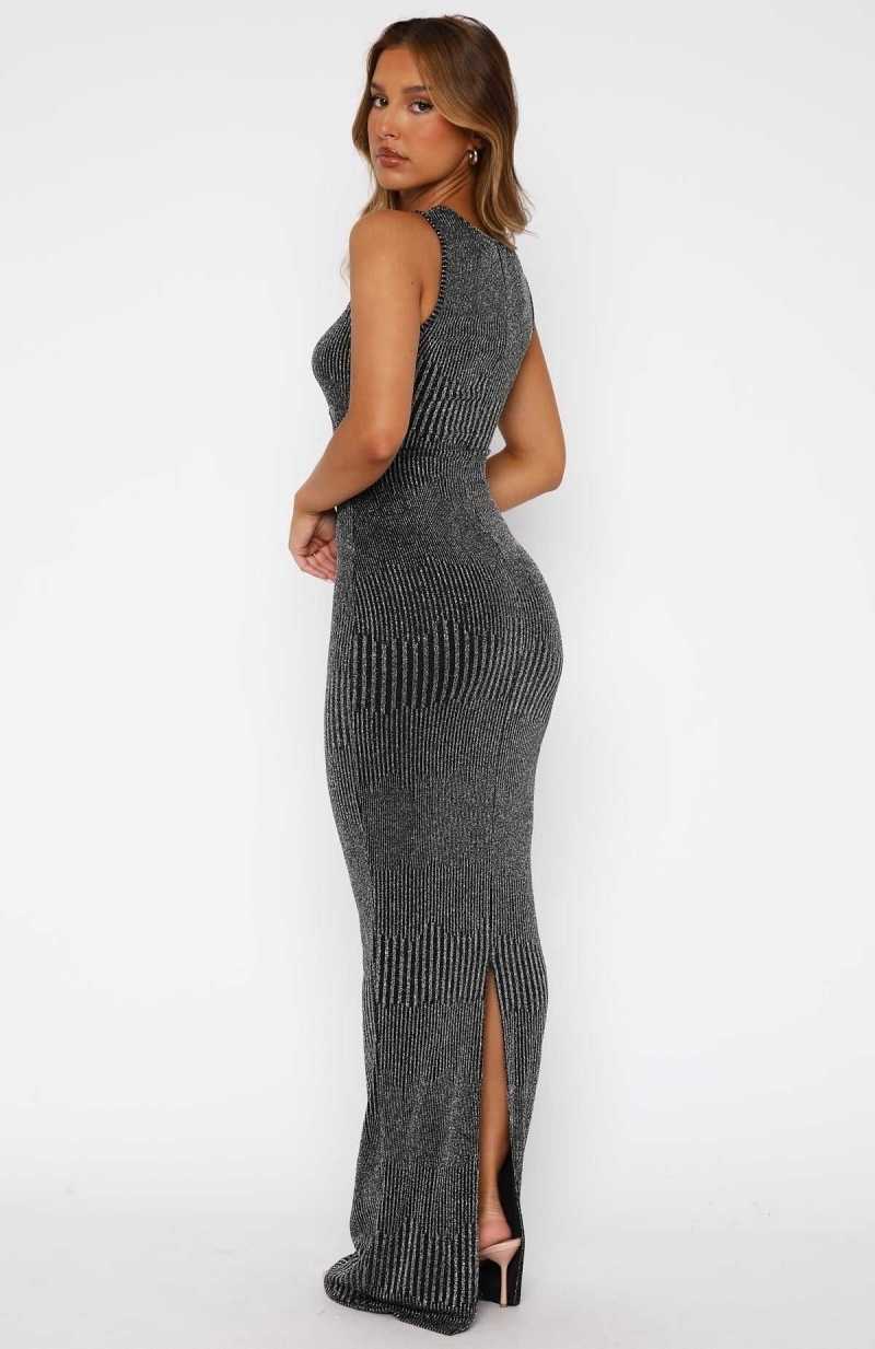 White Fox Love Ignited Maxi Dress Black/Silver | WDJSQX-291