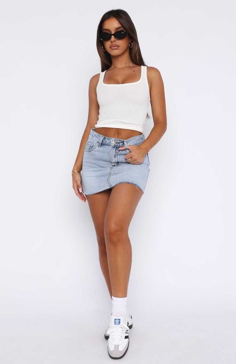 White Fox Love To Dream Denim Mini Skirt Light Blue Wash | ZCEJSQ-610