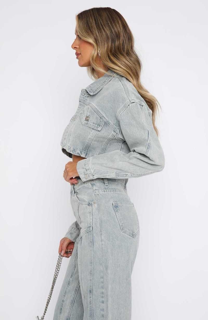 White Fox Love You Again Denim Jacket Light Blue Acid Wash | MYEGAJ-027