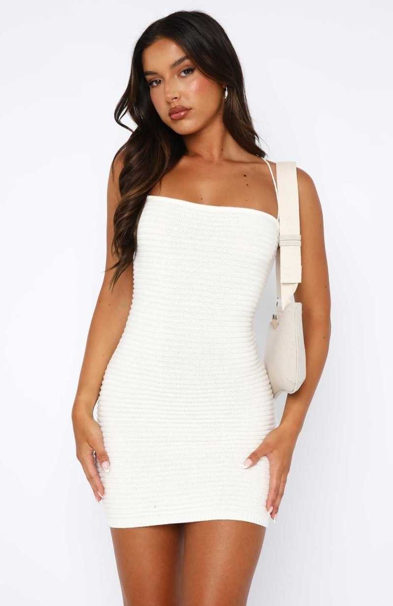 White Fox Loved By You Crochet Mini Dress White | WCVAZE-482