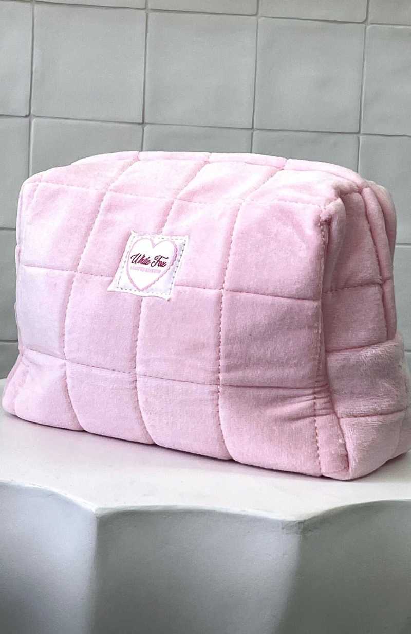 White Fox Lovers Cosmetic Bag Baby Pink | LSBMRT-046