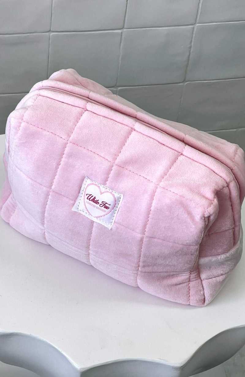 White Fox Lovers Cosmetic Bag Baby Pink | LSBMRT-046