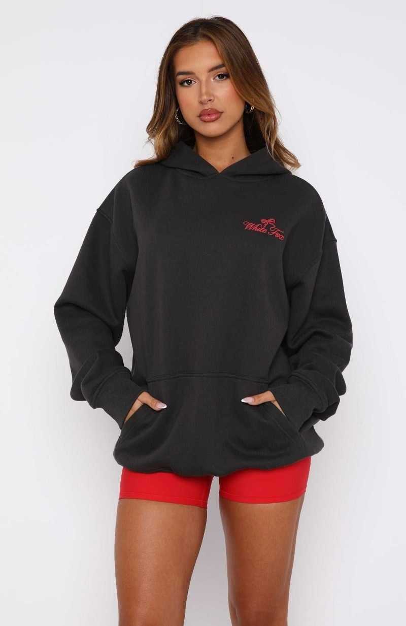 White Fox Lucky Charms Oversized Hoodie Charcoal | FDZAXO-859