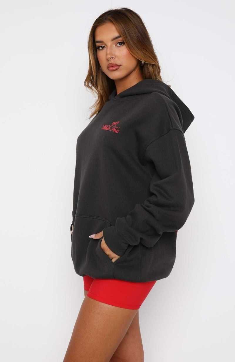 White Fox Lucky Charms Oversized Hoodie Charcoal | FDZAXO-859