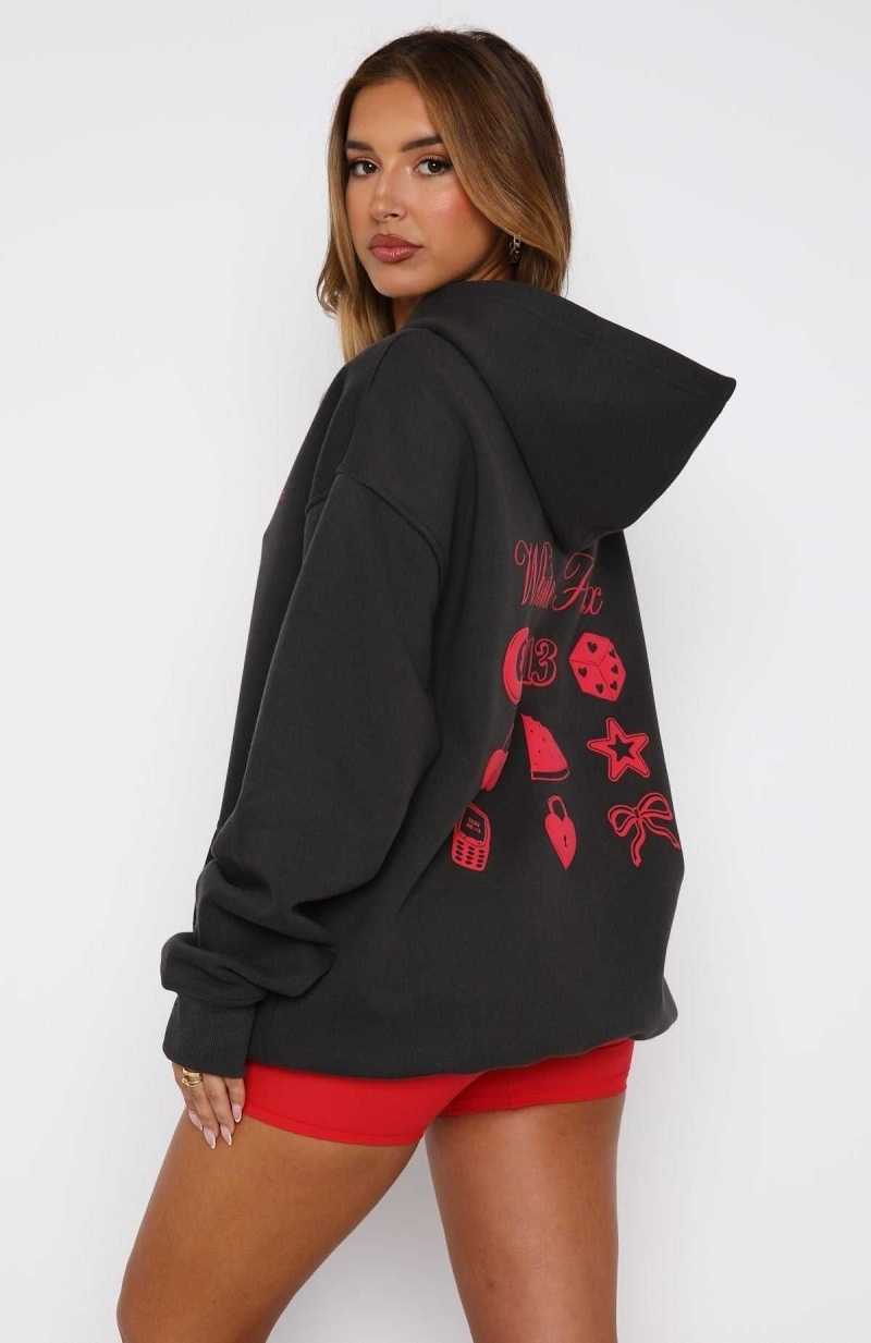 White Fox Lucky Charms Oversized Hoodie Charcoal | FDZAXO-859