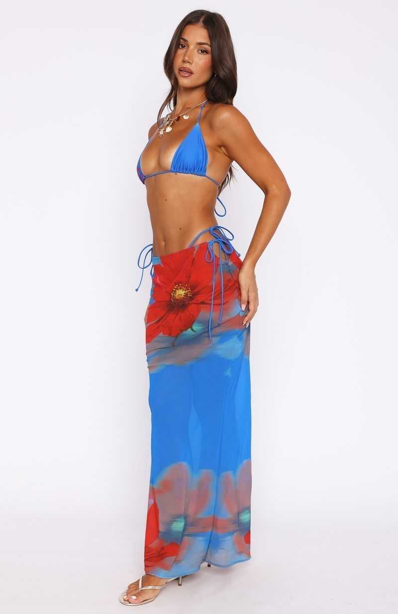 White Fox Luminous Maxi Skirt Sapphire Bloom | WFQNHV-135