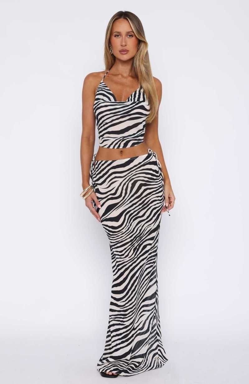 White Fox Luminous Maxi Skirt Zebra | RGJFXN-847