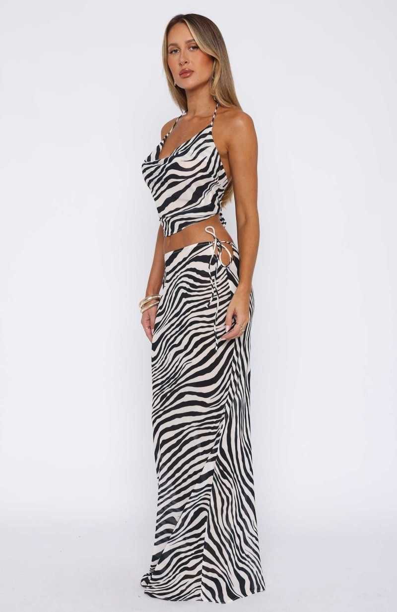 White Fox Luminous Maxi Skirt Zebra | RGJFXN-847