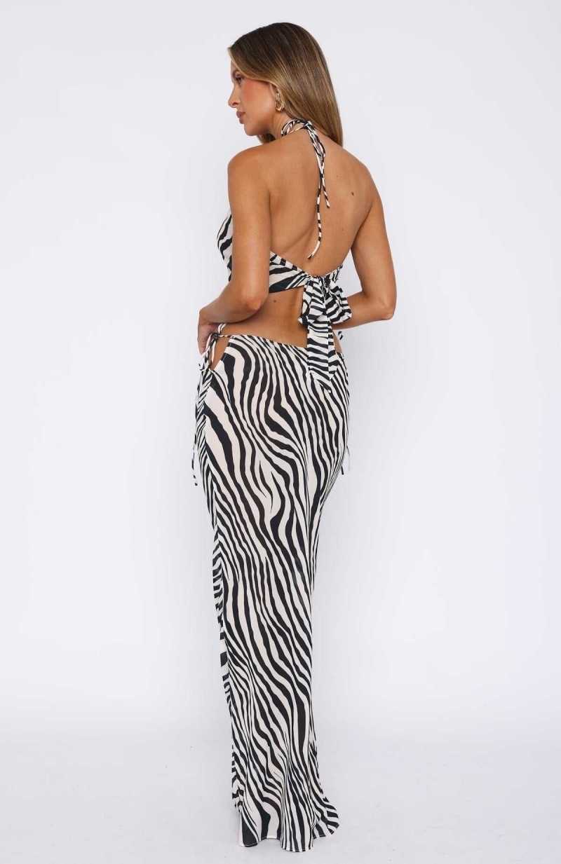 White Fox Luminous Maxi Skirt Zebra | RGJFXN-847