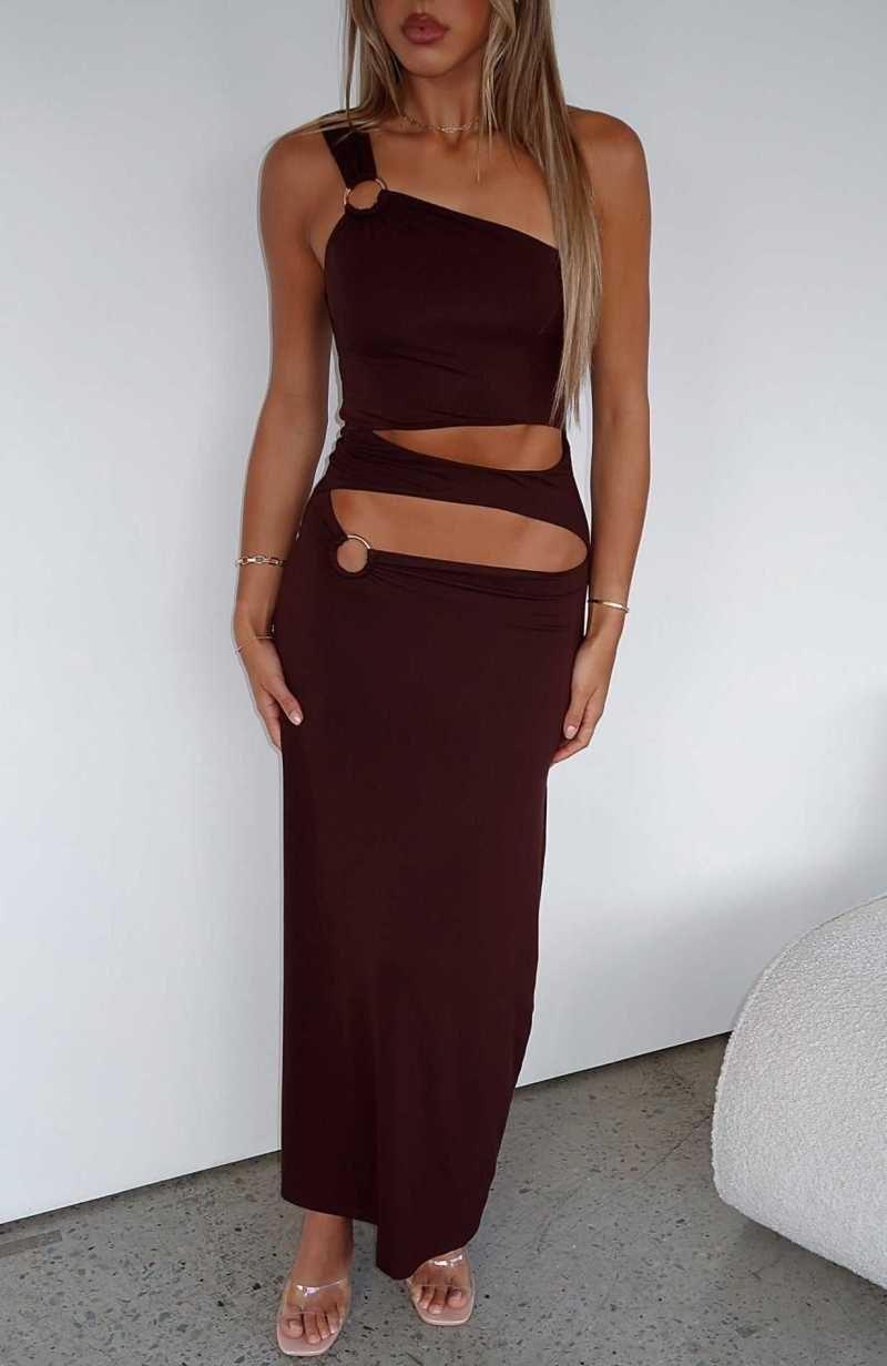 White Fox Made Me Different Maxi Dress Chocolate | RNCAPX-067