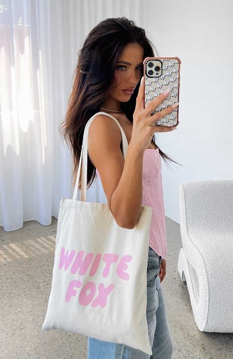 White Fox Main Moment Tote Bag Cream/Pink | AQXTNS-142