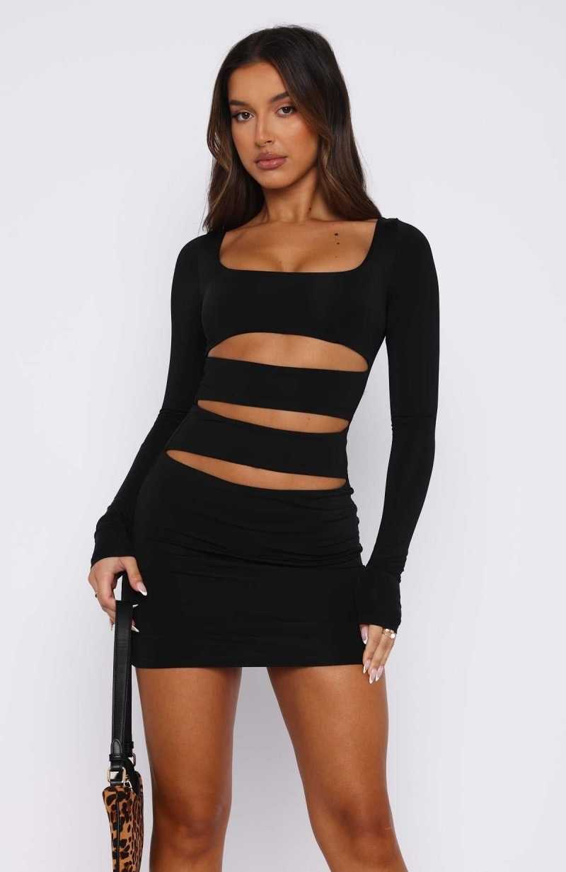 White Fox Make It Rain Long Sleeve Mini Dress Black | CDNSVJ-396