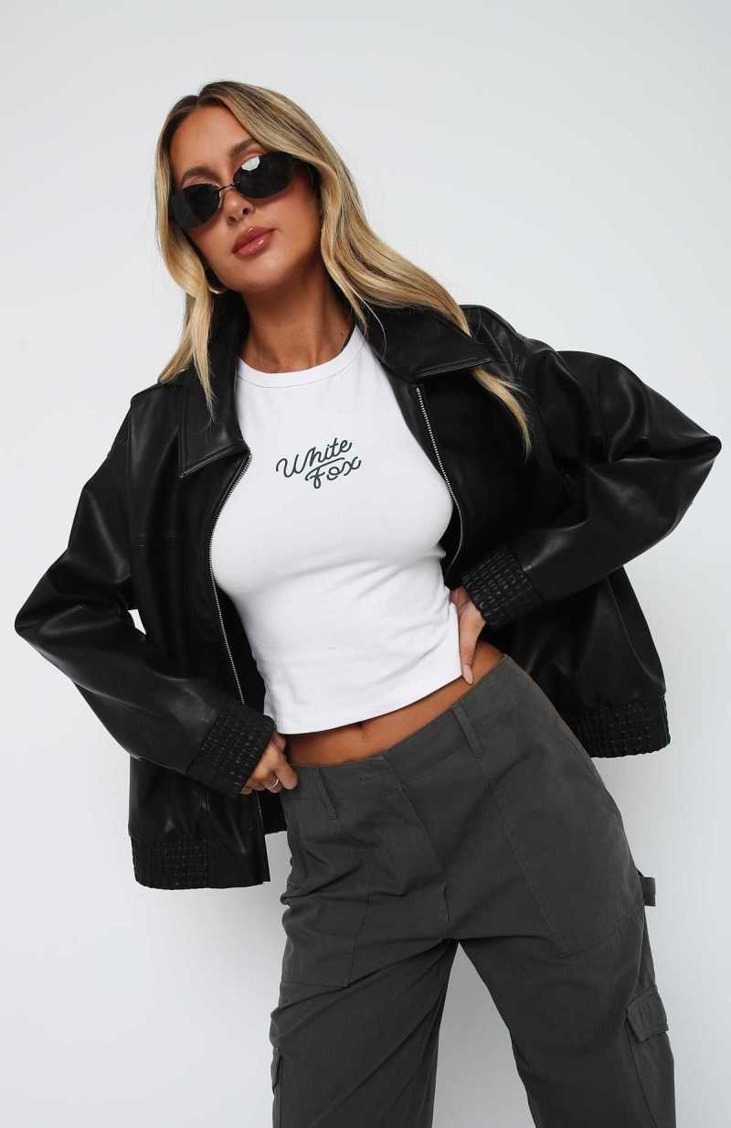 White Fox Make Things Right PU Bomber Jacket Black | MPRTFI-406