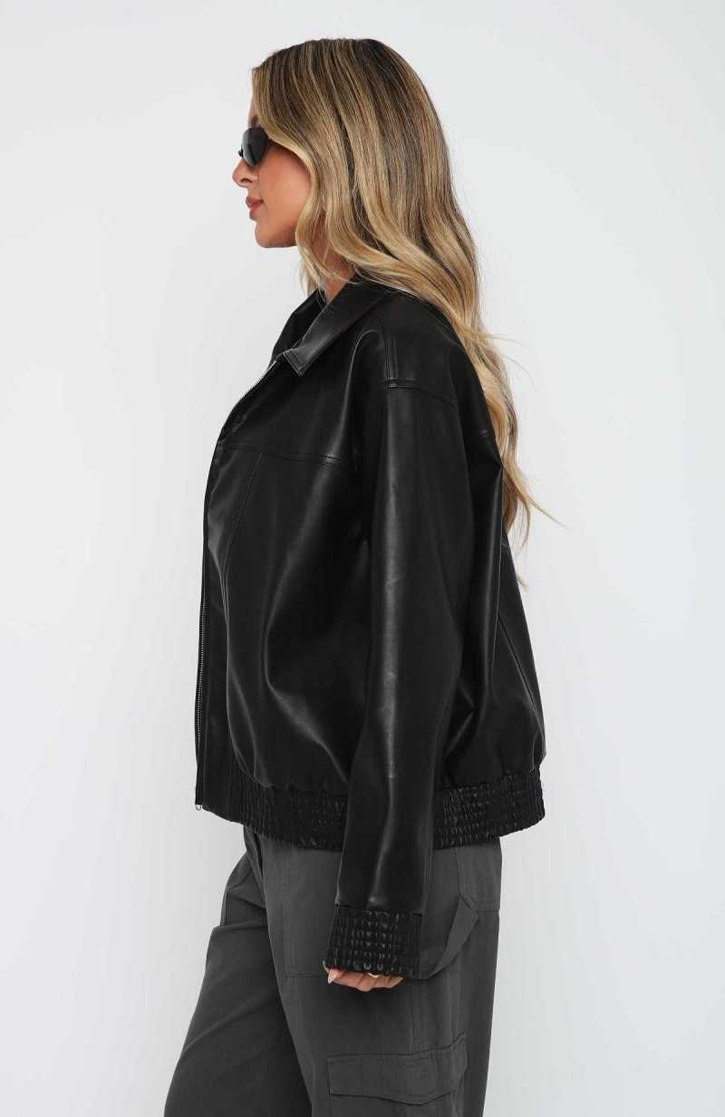 White Fox Make Things Right PU Bomber Jacket Black | MPRTFI-406