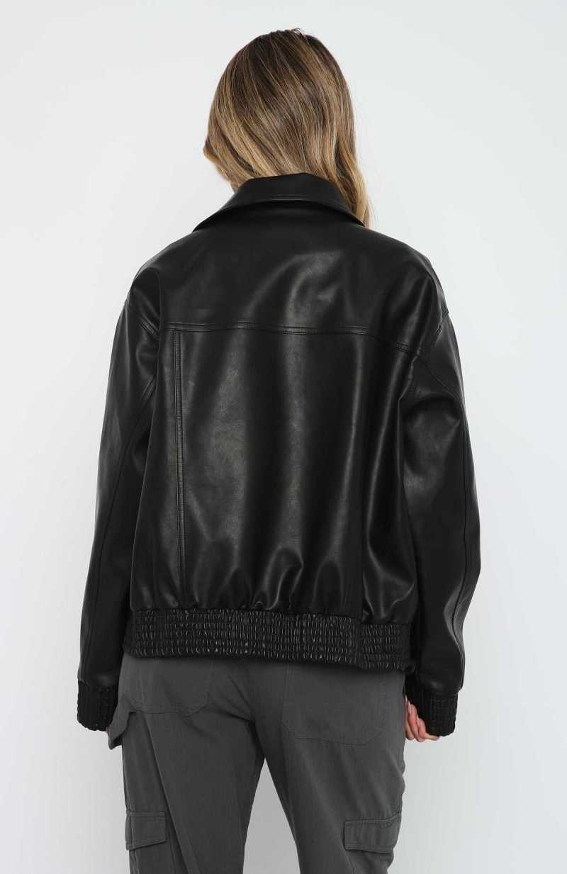 White Fox Make Things Right PU Bomber Jacket Black | MPRTFI-406