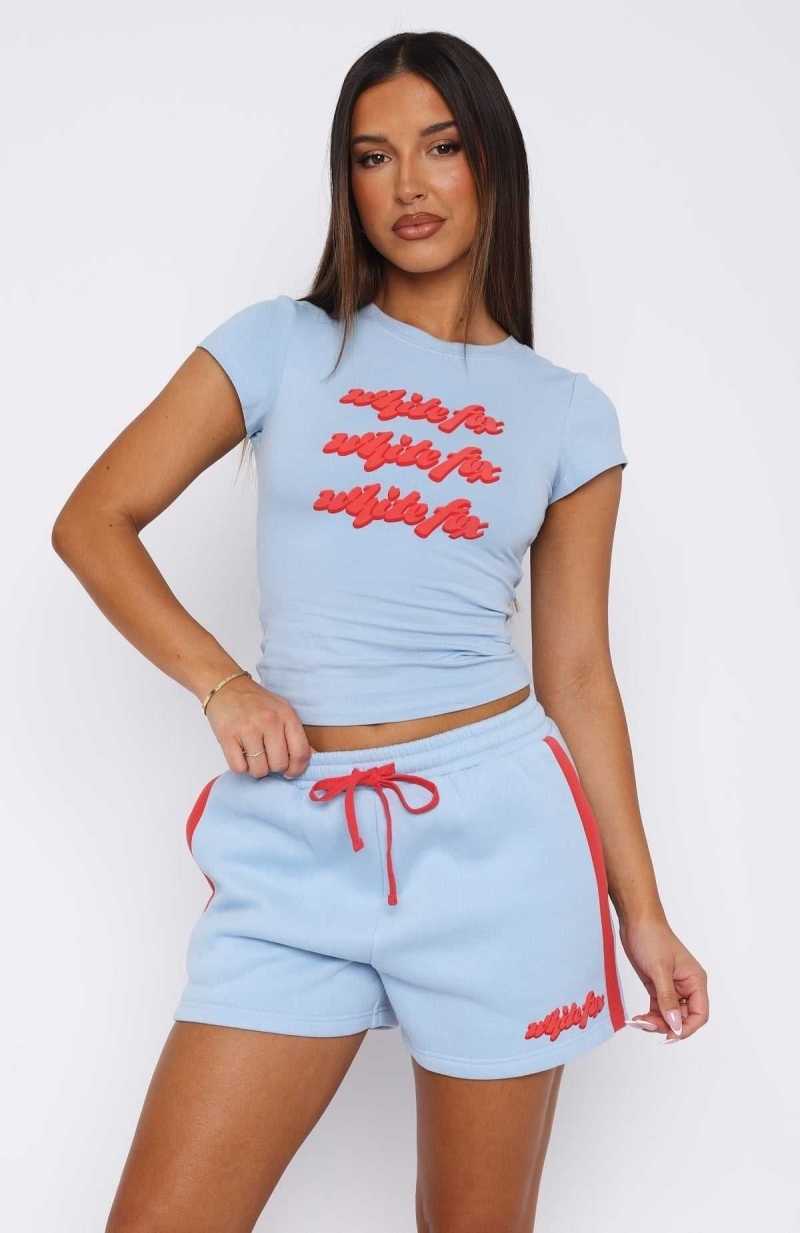 White Fox Make You Double Take Lounge Shorts Baby Blue | BQXRGZ-154