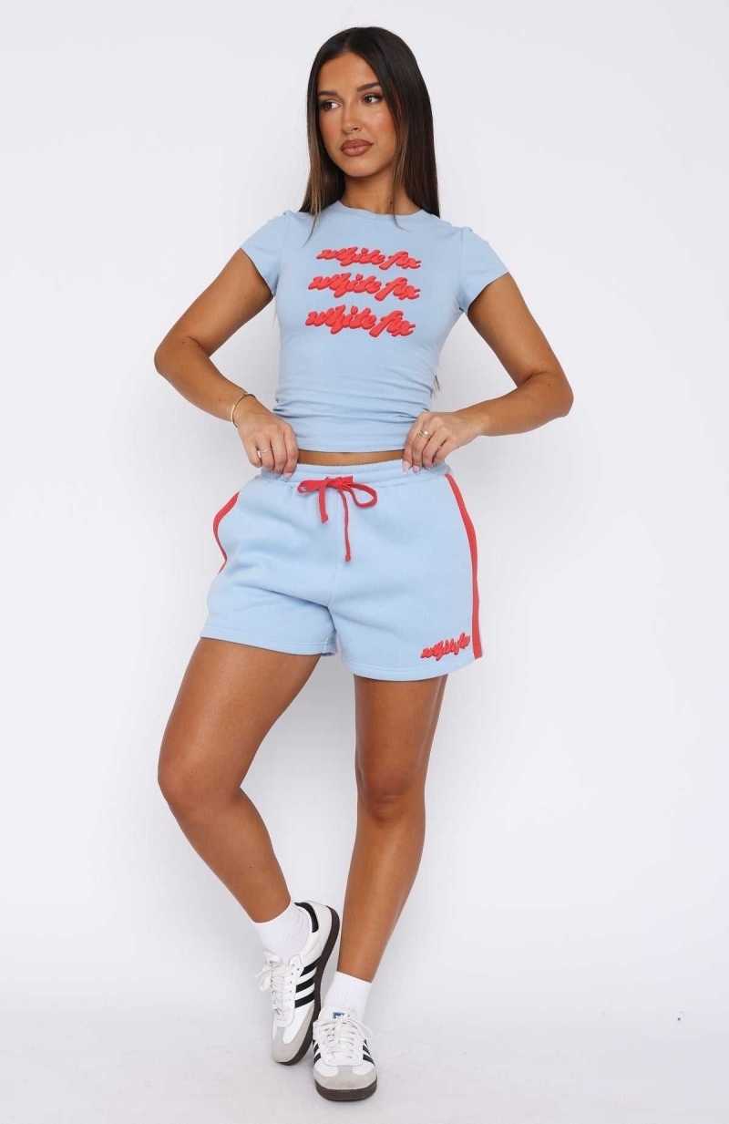 White Fox Make You Double Take Lounge Shorts Baby Blue | BQXRGZ-154