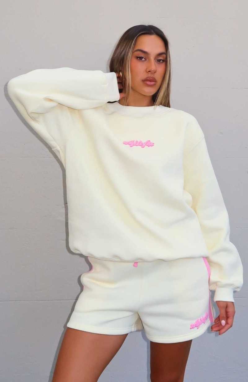 White Fox Make You Double Take Oversized Sweater Buttercream | OTEICU-190