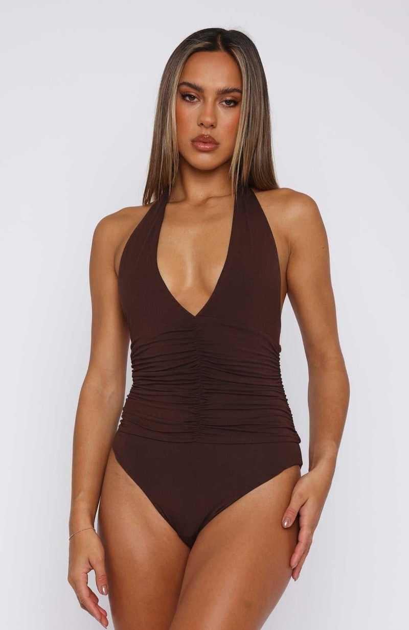 White Fox Making Magic Halter Bodysuit Espresso | GIYQZF-418