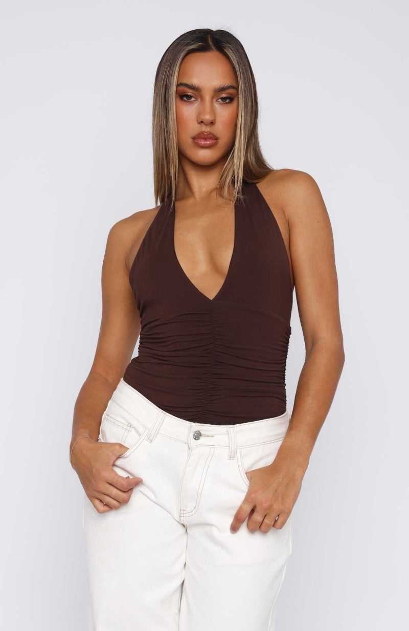 White Fox Making Magic Halter Bodysuit Espresso | GIYQZF-418