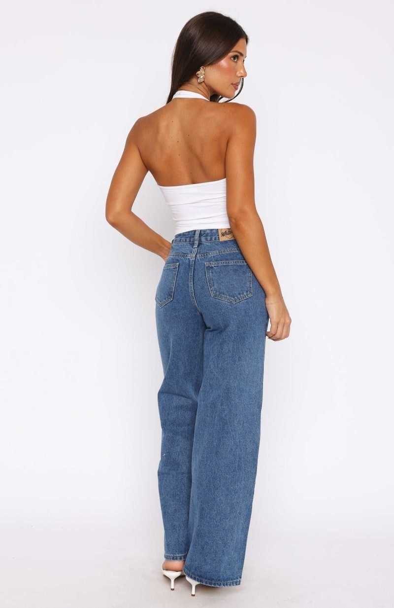 White Fox Maya High Rise Wide Leg Jeans Two Tone Blue | CFPXRA-614