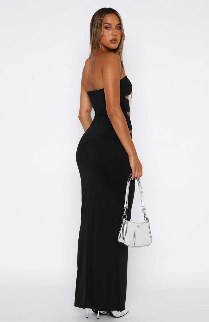 White Fox Midnight Rain Maxi Dress Black | LNAZFM-156