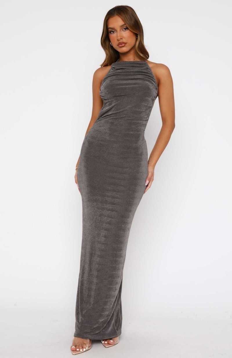 White Fox Midnight Romance Maxi Dress Charcoal | CFGDLH-516