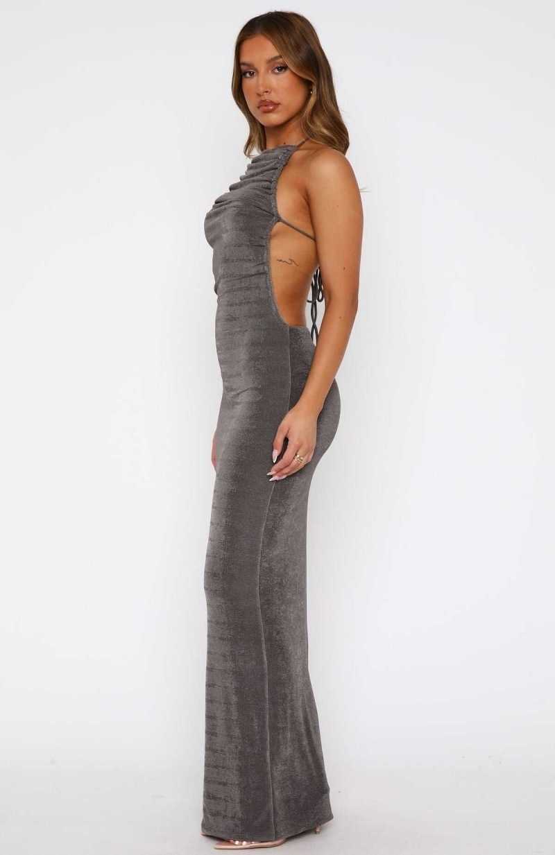 White Fox Midnight Romance Maxi Dress Charcoal | CFGDLH-516