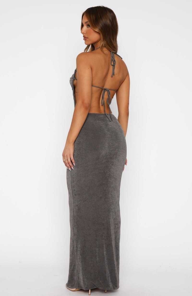 White Fox Midnight Romance Maxi Dress Charcoal | CFGDLH-516