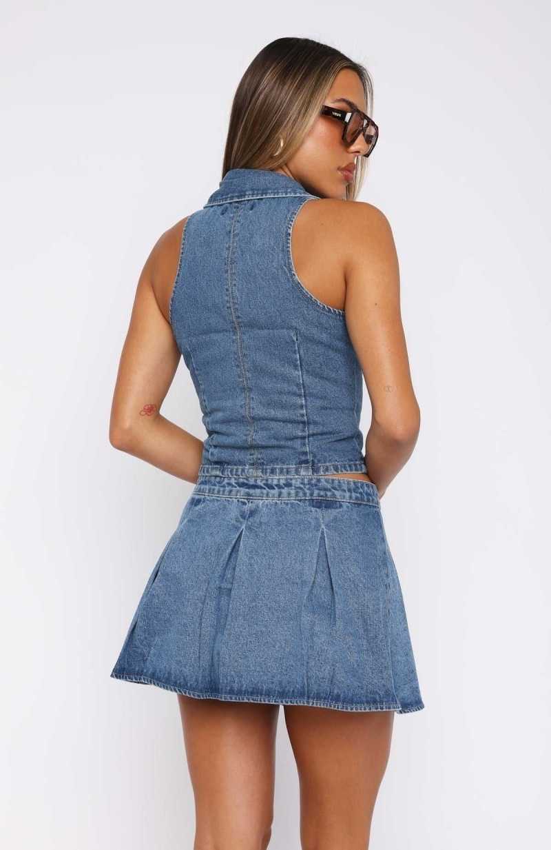 White Fox Midnight Whispers Denim Mini Skirt Mid Blue | XCINUY-452