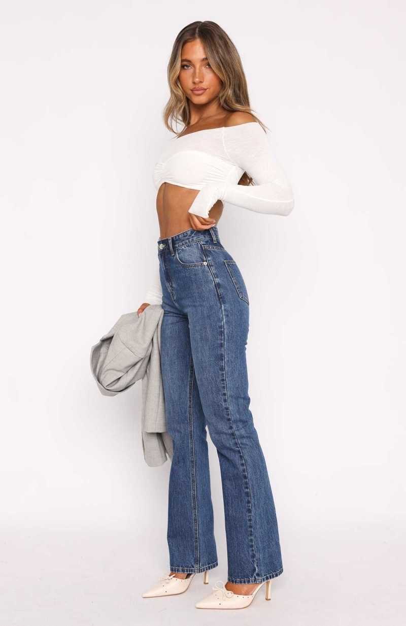 White Fox Millie High Rise Bootleg Jeans Dark Blue | BOJDIZ-580