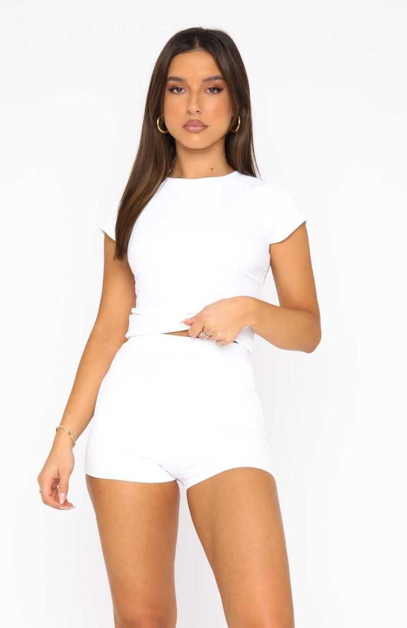 White Fox Minding My Business Ribbed Booty Shorts White | OIKFXB-463