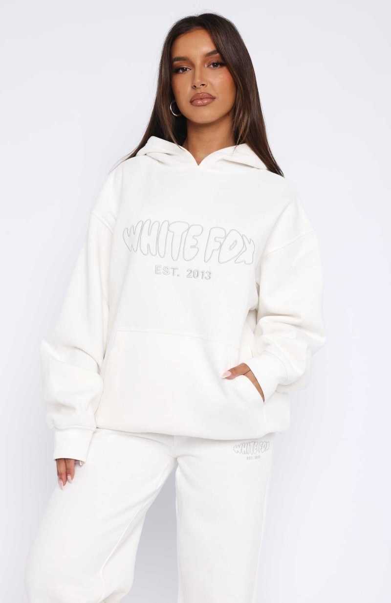 White Fox Missed Flights Oversized Hoodie White | XMKEYT-365