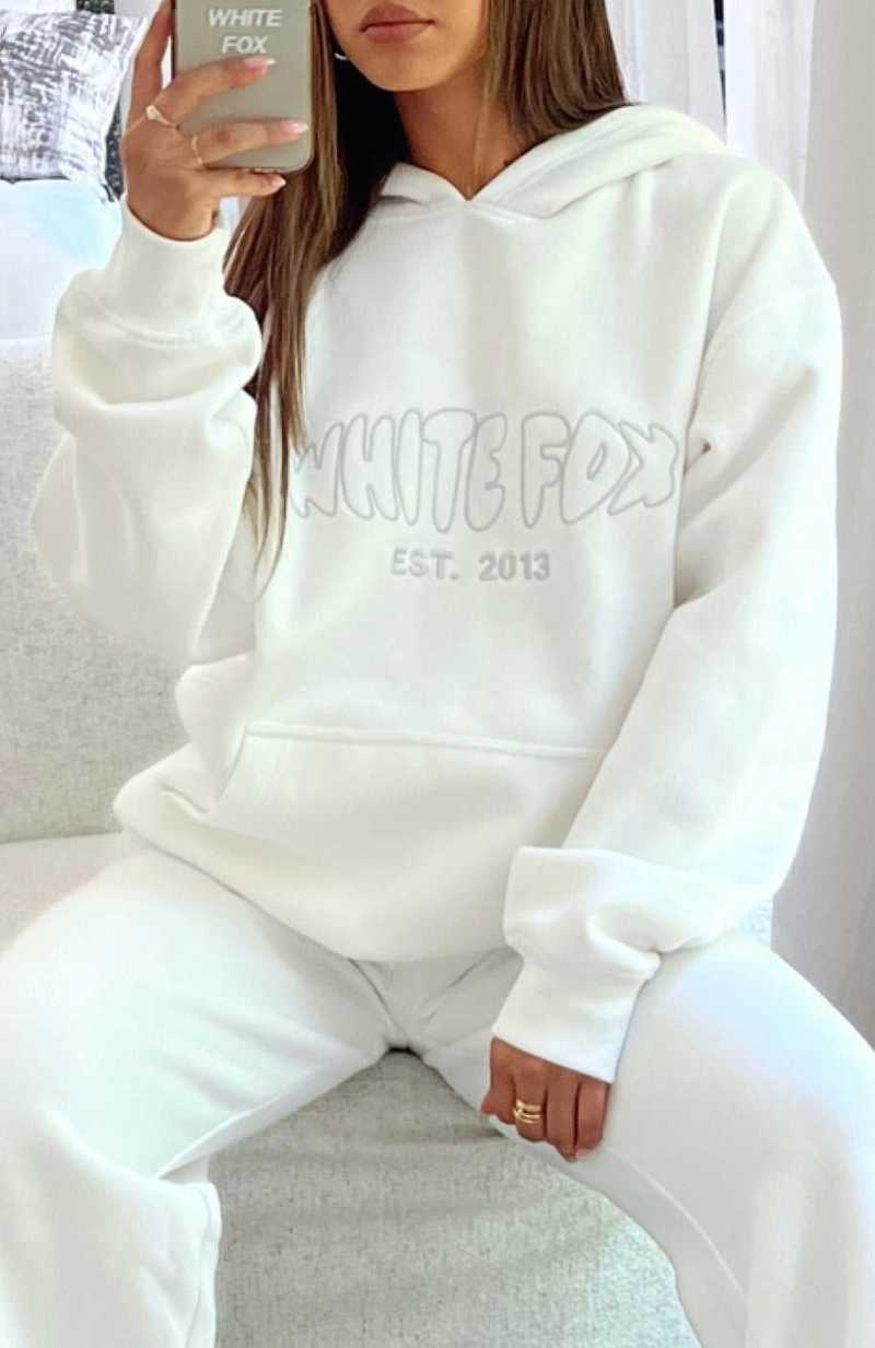 White Fox Missed Flights Oversized Hoodie White | XMKEYT-365