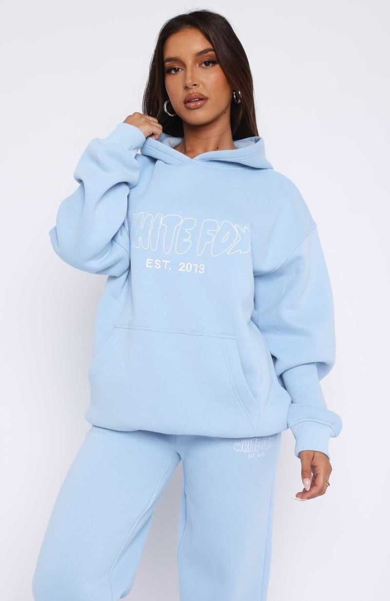 White Fox Missed Flights Oversized Hoodie Soft Blue | UPFRQZ-942