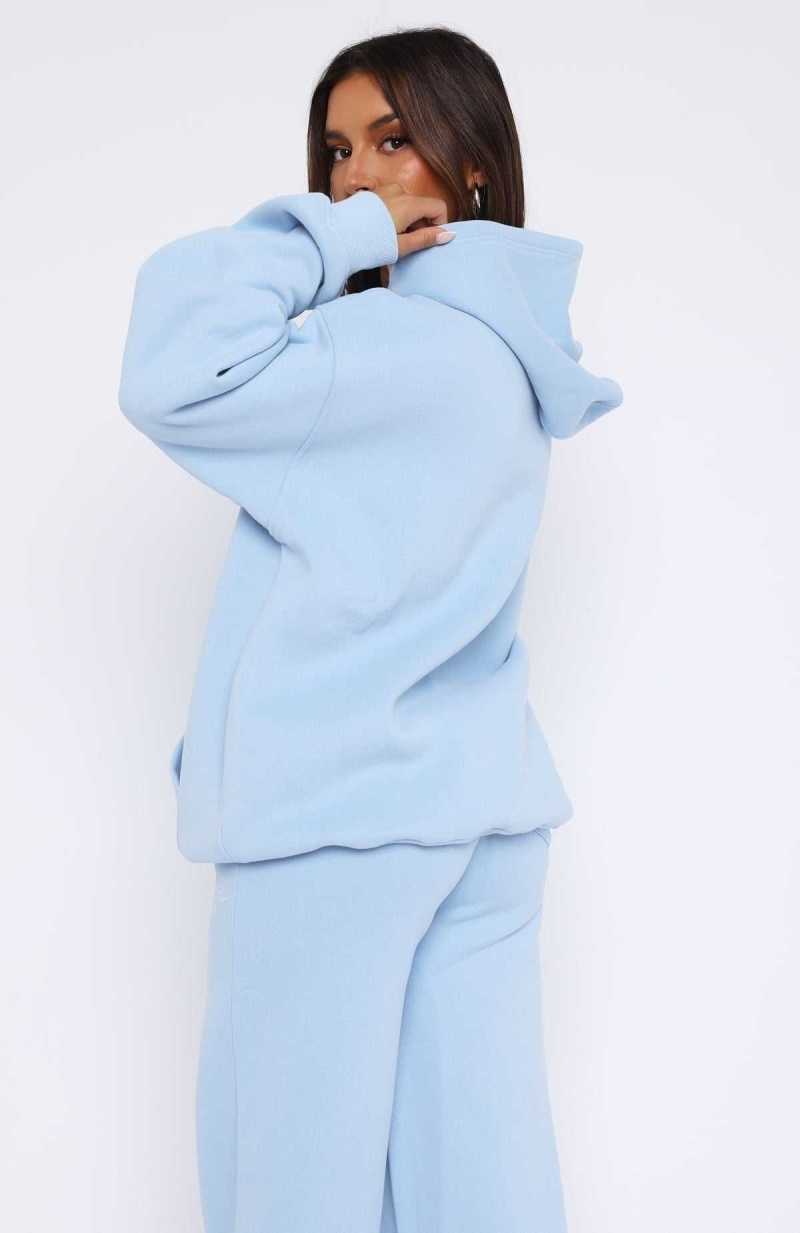 White Fox Missed Flights Oversized Hoodie Soft Blue | UPFRQZ-942