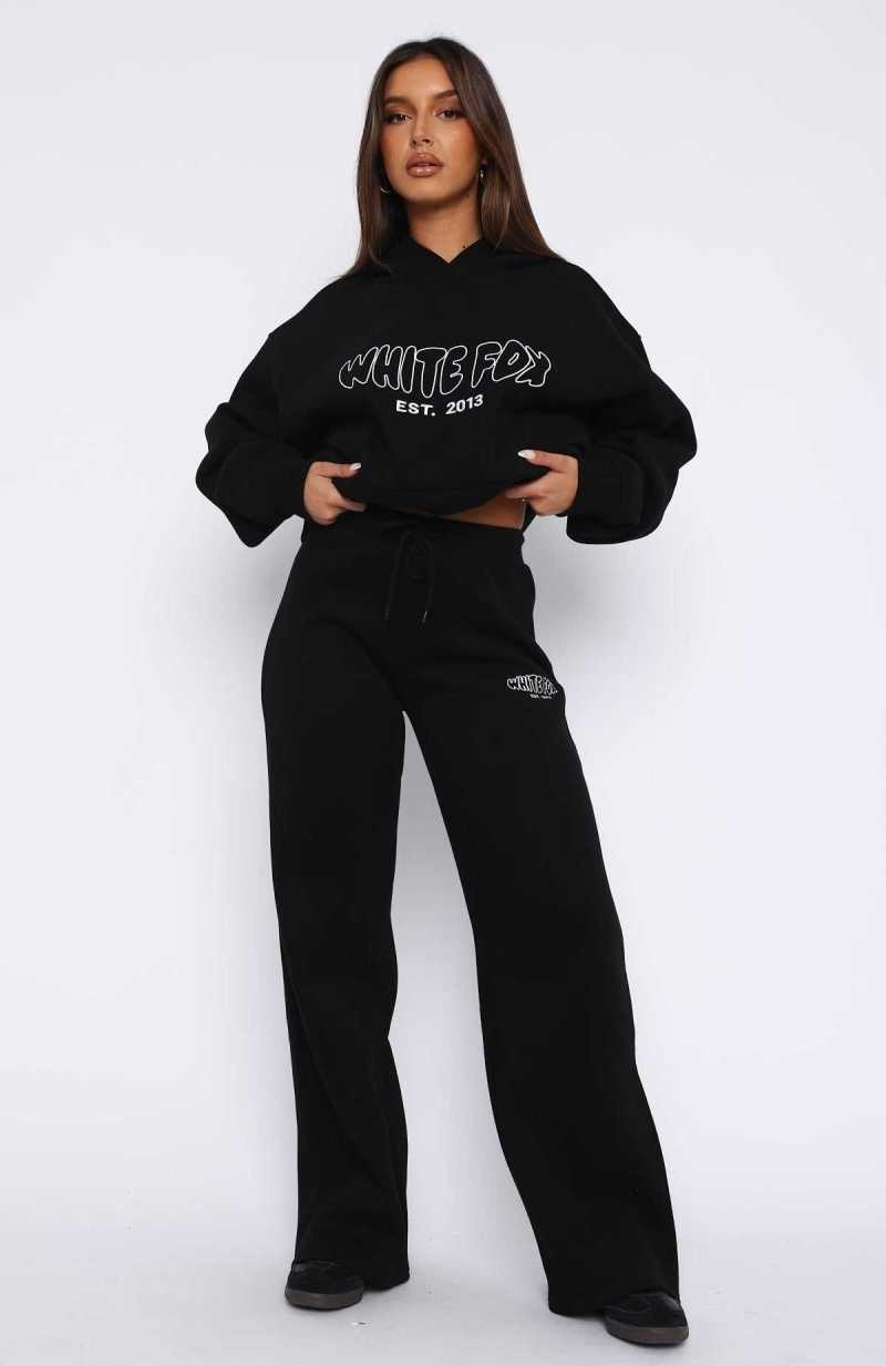 White Fox Missed Flights Wide Leg Sweatpants Black | JIFALX-728