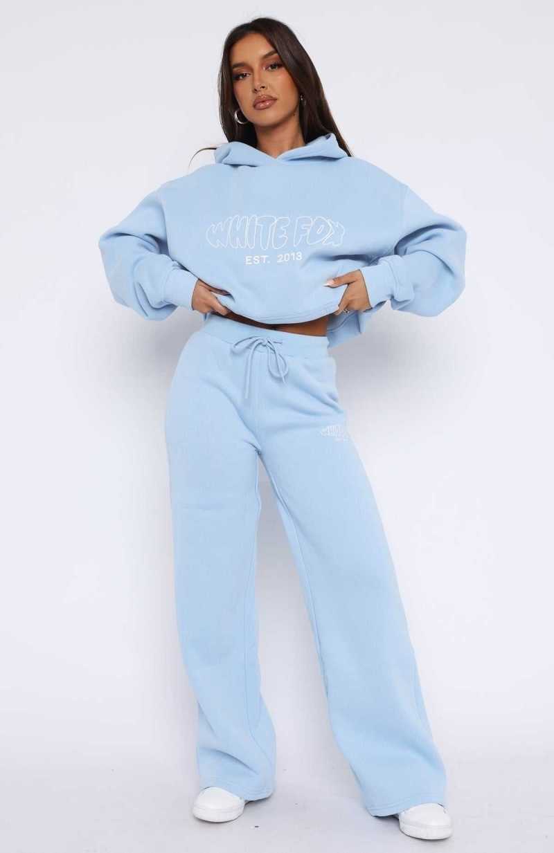 White Fox Missed Flights Wide Leg Sweatpants Soft Blue | BHKJWP-342