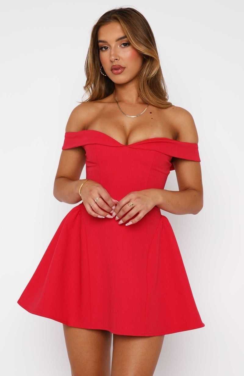 White Fox Mistletoe Mini Dress Red | EVAXBL-607