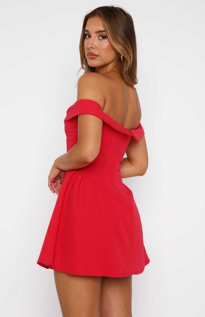 White Fox Mistletoe Mini Dress Red | EVAXBL-607